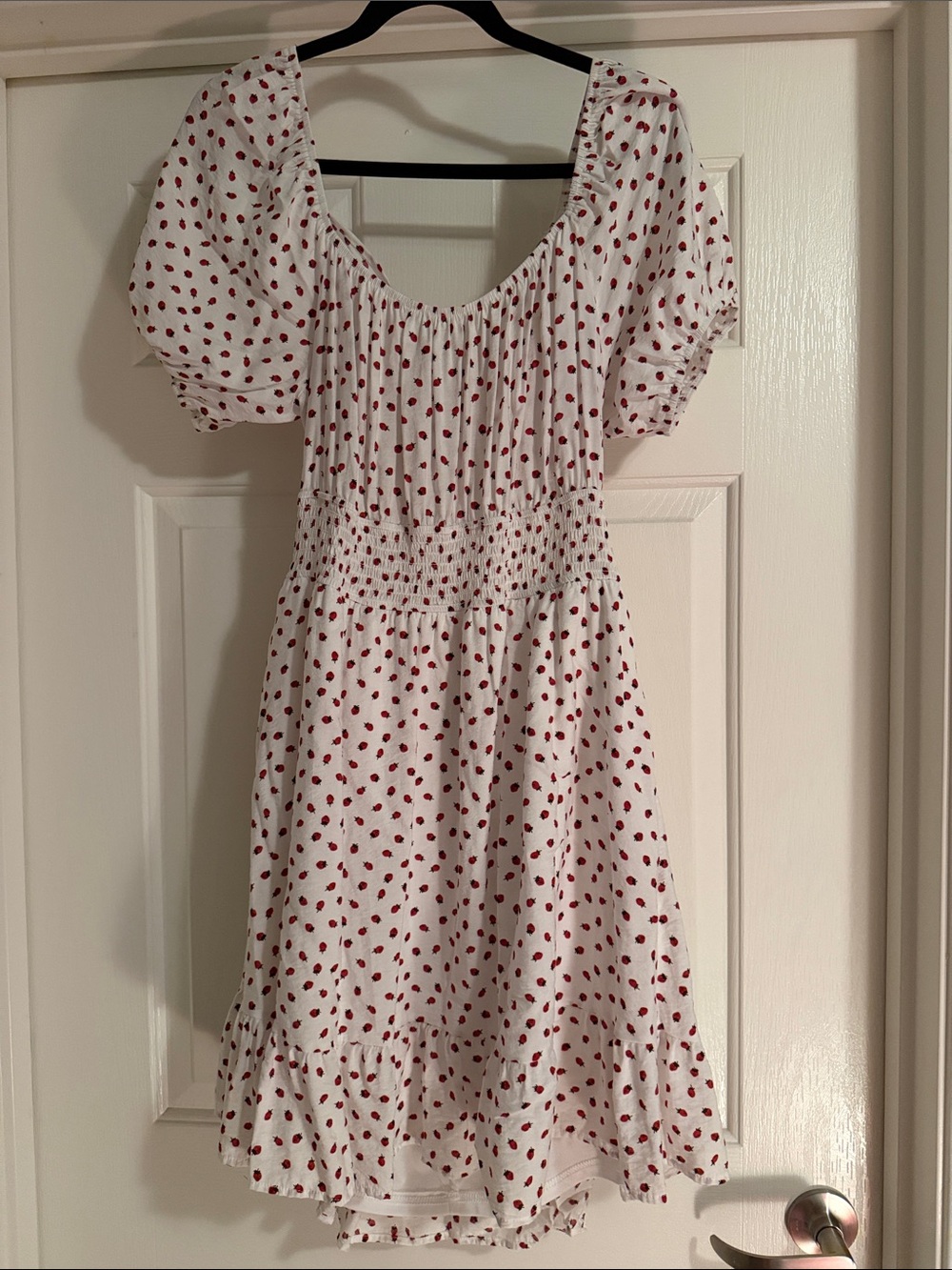 Hesperus Girls White Dress with Red Heart Print - Smocked Waist, Puff Sleeves
